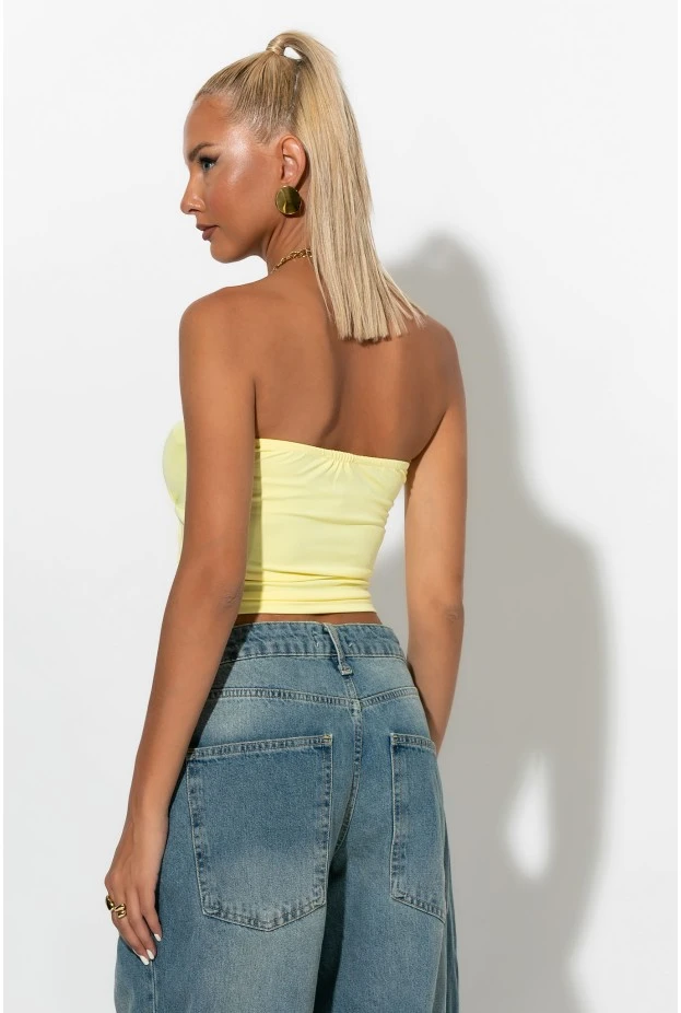 Crop top σε στυλ κορσέ με βολάν κίτρινο