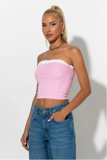 Crop top σε στυλ κορσέ με βολάν κίτρινο