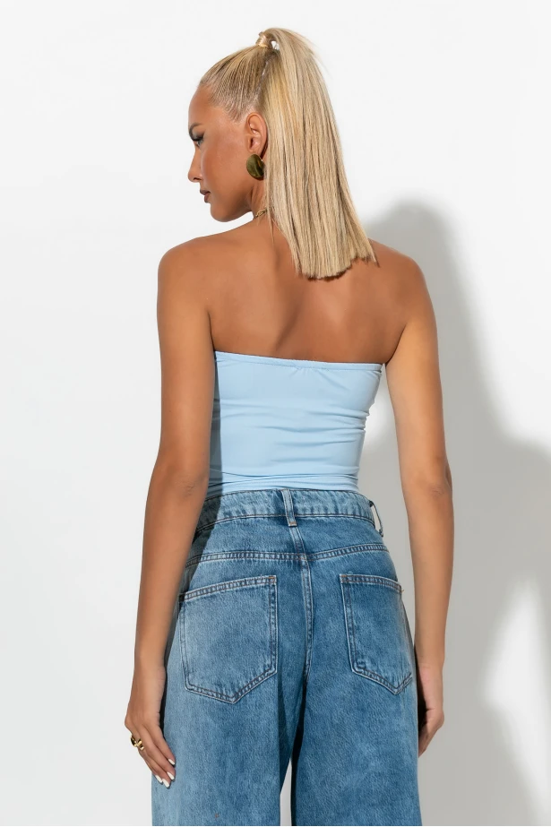 Crop top σε στυλ κορσέ με βολάν σιέλ Crop top σε στυλ κορσέ με βολάν σιέλ