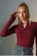 Μπλούζα με φερμουάρ και thumb holes μπορντό