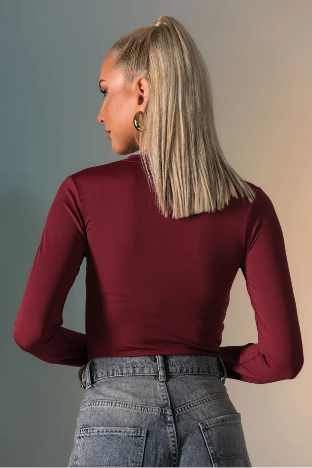 Μπλούζα με φερμουάρ και thumb holes μπορντό