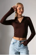 Μπλούζα με φερμουάρ και thumb holes καφέ