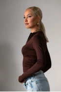 Μπλούζα με φερμουάρ και thumb holes καφέ