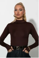 Μπλούζα με ψηλό λαιμό και thumb holes καφέ 