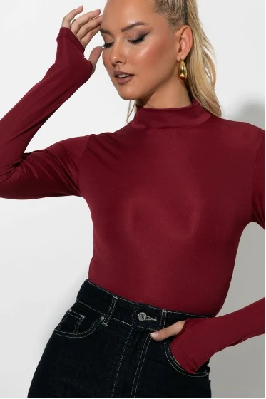 Μπλούζα με ψηλό λαιμό και thumb holes καφέ