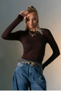Μπλούζα με στρογγυλή λαιμόκοψη και thumb holes καφέ