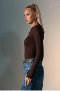 Μπλούζα με στρογγυλή λαιμόκοψη και thumb holes καφέ