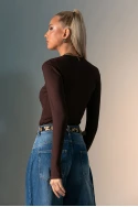 Μπλούζα με στρογγυλή λαιμόκοψη και thumb holes καφέ