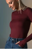 Μπλούζα με στρογγυλή λαιμόκοψη και thumb holes μπορντό