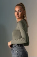 Μπλούζα με στρογγυλή λαιμόκοψη και thumb holes χακί