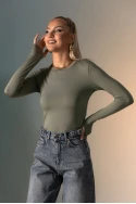 Μπλούζα με στρογγυλή λαιμόκοψη και thumb holes χακί