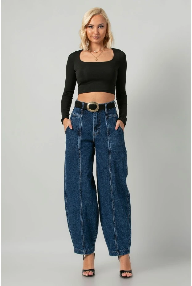 Crop top με τετράγωνη λαιμόκοψη και thumb holes μαύρο