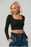Crop top με τετράγωνη λαιμόκοψη και thumb holes μαύρο