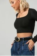 Crop top με τετράγωνη λαιμόκοψη και thumb holes μαύρο
