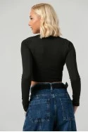 Crop top με τετράγωνη λαιμόκοψη και thumb holes μαύρο