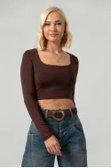 Crop top με τετράγωνη λαιμόκοψη και thumb holes καφέ