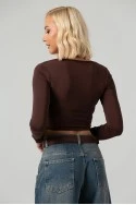 Crop top με τετράγωνη λαιμόκοψη και thumb holes καφέ