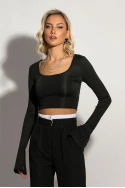 Crop top μακρυμάνικο με άνοιγμα στα μανίκια και δέσιμο στην πλάτη μαύρο Crop top μακρυμάνικο με άνοιγμα στα μανίκια και δέσιμο στην πλάτη μαύρο