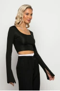 Crop top μακρυμάνικο με άνοιγμα στα μανίκια και δέσιμο στην πλάτη μαύρο Crop top μακρυμάνικο με άνοιγμα στα μανίκια και δέσιμο στην πλάτη μαύρο