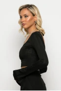 Crop top μακρυμάνικο με άνοιγμα στα μανίκια και δέσιμο στην πλάτη μαύρο Crop top μακρυμάνικο με άνοιγμα στα μανίκια και δέσιμο στην πλάτη μαύρο
