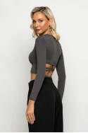 Crop top μακρυμάνικο με ανοίγματα στην πλάτη γκρι