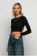Crop top μακρυμάνικο με ανοίγματα στην πλάτη μαύρο Crop top μακρυμάνικο με ανοίγματα στην πλάτη μαύρο