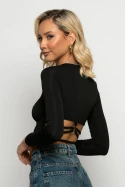 Crop top μακρυμάνικο με ανοίγματα στην πλάτη μαύρο Crop top μακρυμάνικο με ανοίγματα στην πλάτη μαύρο