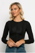 Crop top μακρυμάνικο με μύτες μαύρο Crop top μακρυμάνικο με μύτες μαύρο