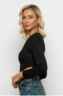 Crop top μακρυμάνικο με μύτες μαύρο Crop top μακρυμάνικο με μύτες μαύρο