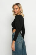 Crop top μακρυμάνικο με μύτες μαύρο Crop top μακρυμάνικο με μύτες μαύρο
