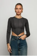 Crop top μακρυμάνικο με μύτες ανθρακί Crop top μακρυμάνικο με μύτες ανθρακί
