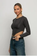 Crop top μακρυμάνικο με μύτες ανθρακί Crop top μακρυμάνικο με μύτες ανθρακί