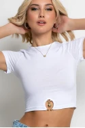 Cropped μπλούζα με χρυσή λεπτομέρεια λευκό