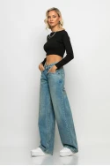 Crop top ριπ μακρυμάνικο μαύρο