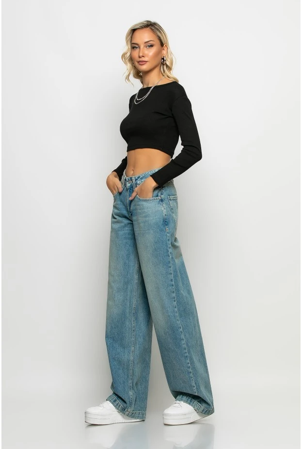 Crop top ριπ μακρυμάνικο μαύρο