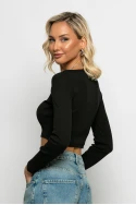 Crop top ριπ μακρυμάνικο μαύρο