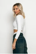 Cropped μπλούζα με V λαιμόκοψη λευκό