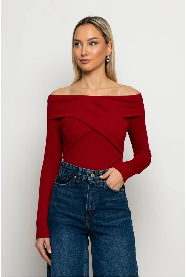 Μπλούζα off shoulder κόκκινο