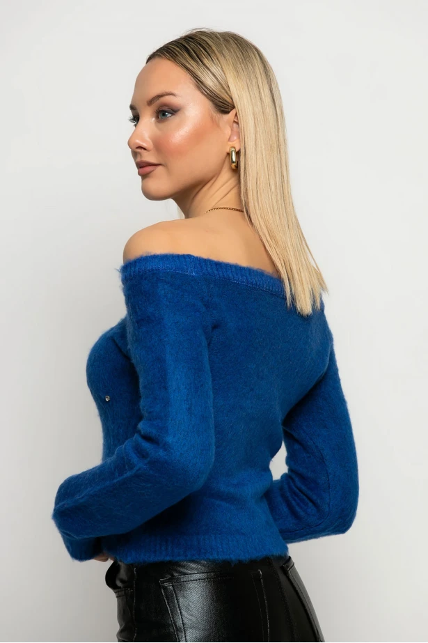 Cropped πλεκτό off shoulder με στρας ρουά