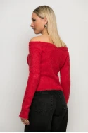 Cropped πλεκτό off shoulder με στρας κόκκινο