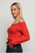 Cropped πλεκτό off shoulder με στρας πορτοκαλί