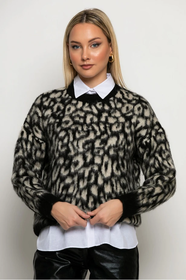 Πλεκτό leopard print μαύρο