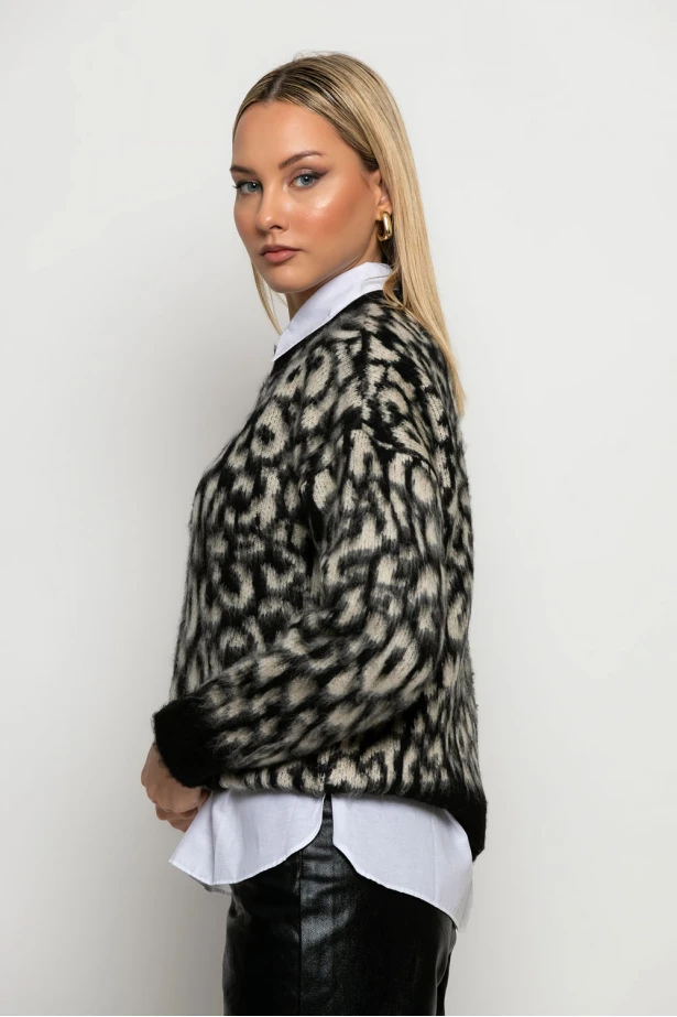 Πλεκτό leopard print μαύρο