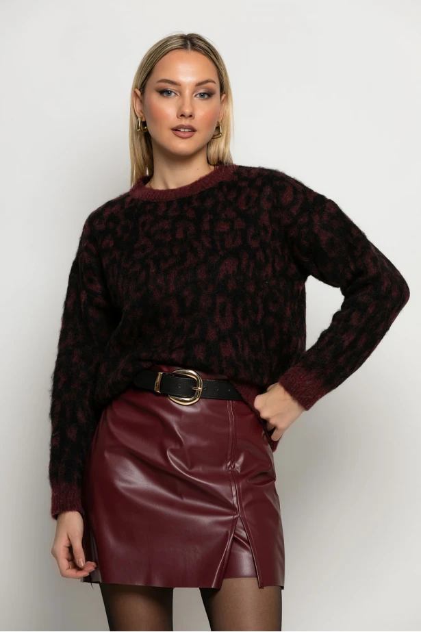 Πλεκτό leopard print μπορντό