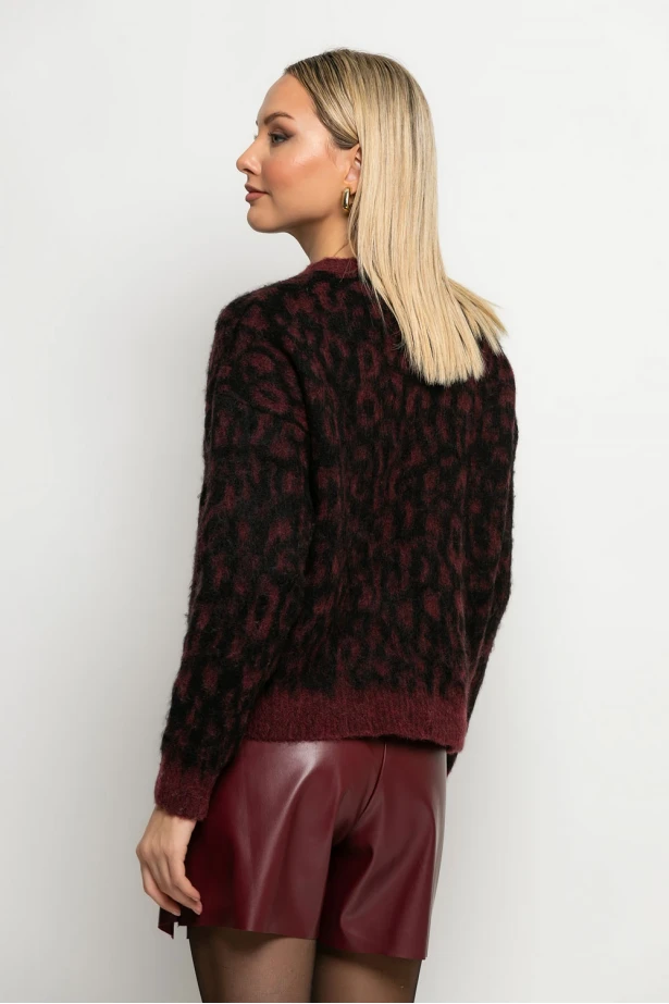 Πλεκτό leopard print μπορντό