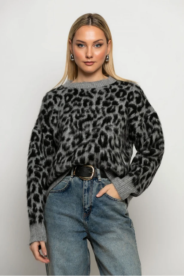 Πλεκτό leopard print γκρι