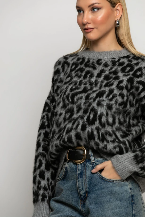 Πλεκτό leopard print γκρι