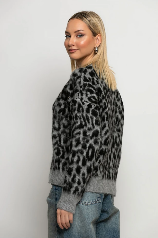 Πλεκτό leopard print γκρι