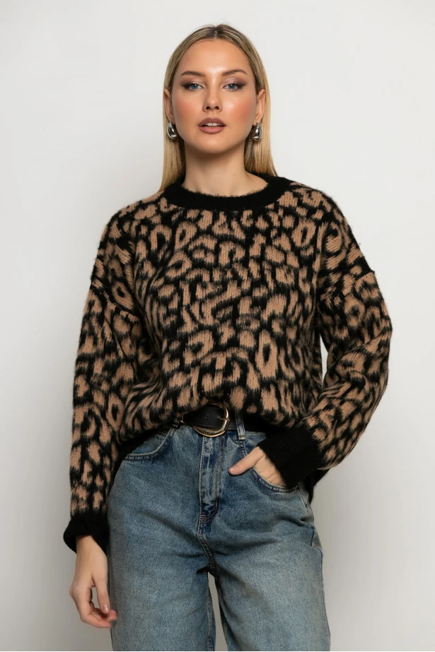 Πλεκτό leopard print μπεζ