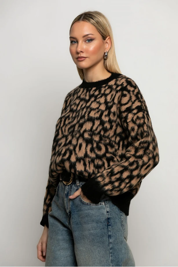 Πλεκτό leopard print μπεζ